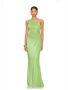 REVOLVE Nookie One-Shoulder Lime Green Ruched Gown
